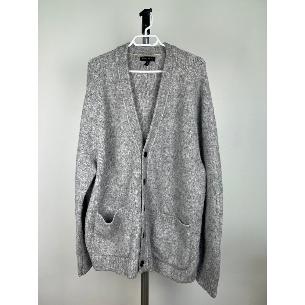 Banana Republic Alpaca Blend Cardigan Sweater Grey XL Tall Oversize Knit Pockets